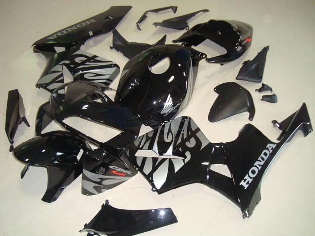 Carenados Moto Honda CBR600RR 2005-2006 - Negro Brillante Plata Llama Baratos
