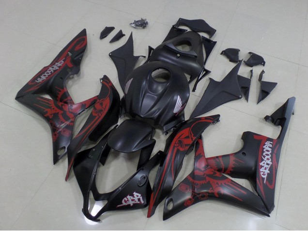 Carenados Moto Honda CBR600RR 2007-2008 - Negro Mate Rojo Cráneo Baratos