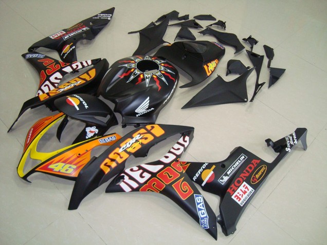 Carenados Moto Honda CBR600RR 2007-2008 - Negro Mate Naranja Amarillo Rossi 46 Baratos