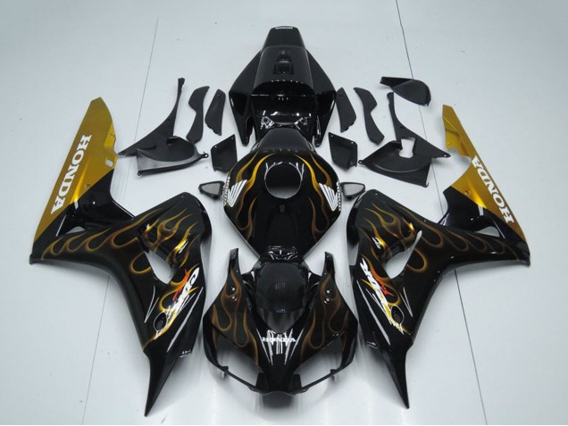 Carenado Moto Honda CBR1000RR 2006-2007 - Negro Brillante Oro Llama Baratos