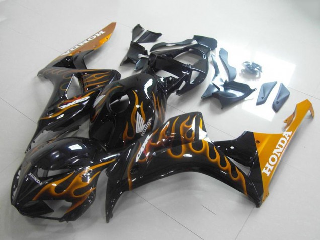 Carenados Moto Honda CBR1000RR 2006-2007 - Negro Brillante Oro Llama Baratos