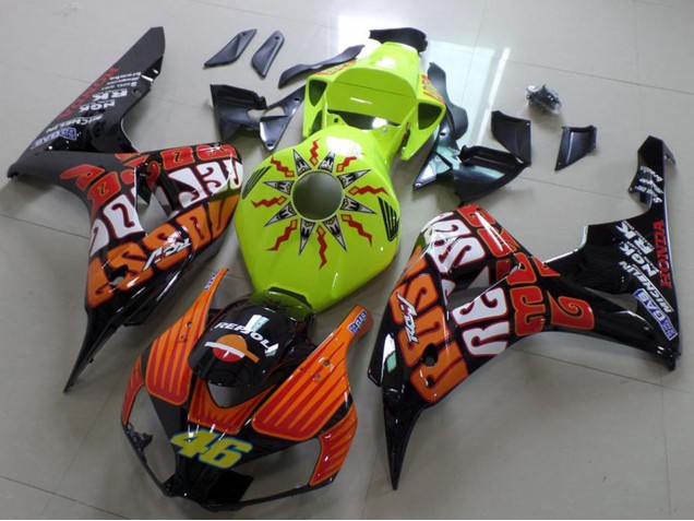 Carenado Moto Honda CBR1000RR 2006-2007 - Verde Naranja Negro Brillante Rossi 46 Baratos