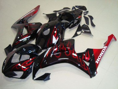 Kits Carenado Moto Honda CBR1000RR 2006-2007 - Negro Brillante Rojo Llama Baratos
