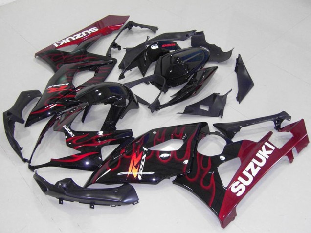 Carenados Moto Suzuki GSXR 1000 2005-2006 - Negro Brillante Rojo Llama Baratos