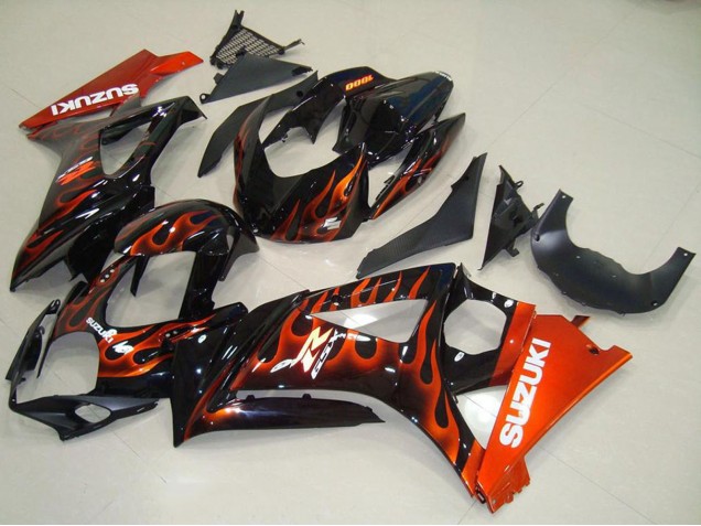 Carenados Moto Suzuki GSXR 1000 2007-2008 - Negro Brillante Naranja Llama Baratos