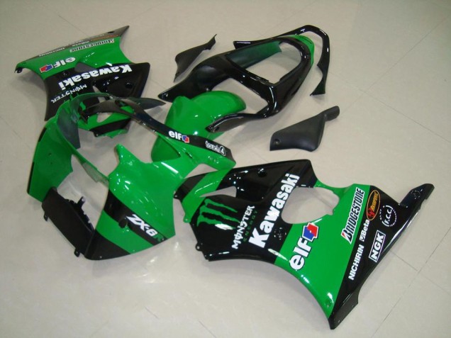 Carenados Moto Kawasaki ZX6R 2000-2002 - Verde Negro Brillante Monstruo Baratos