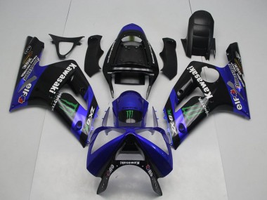 Carenados Moto Kawasaki ZX6R 2003-2004 - Negro Brillante Azul Verde Monstruo Baratos