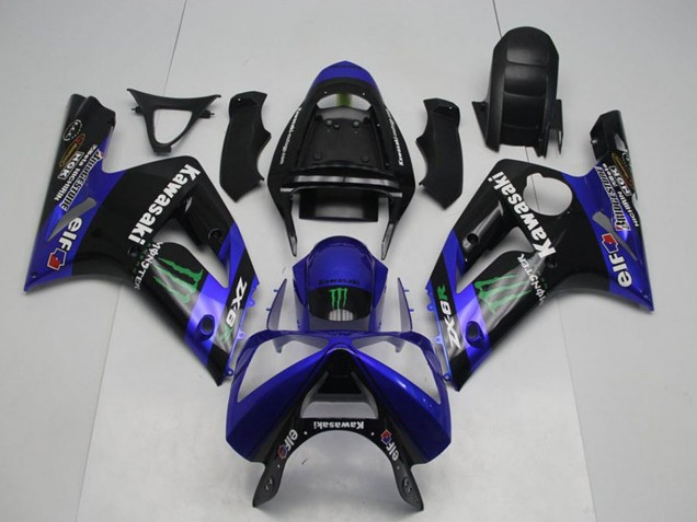 Carenados Moto Kawasaki ZX6R 2003-2004 - Negro Brillante Azul Verde Monstruo Baratos