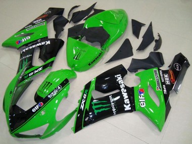 Carenados Moto Kawasaki ZX6R 2005-2006 - Verde Negro Brillante Elf Monstruo Baratos