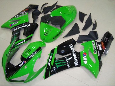 Carenados Moto Kawasaki ZX6R 2005-2006 - Verde Negro Brillante Elf Monstruo Baratos