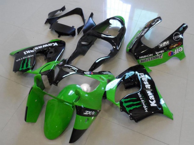 Carenados Moto Kawasaki ZX9R 2000-2001 - Negro Brillante Verde Monstruo Baratos