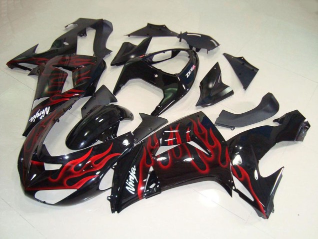 Carenados Moto Kawasaki ZX10R 2006-2007 - Negro Brillante Rojo Llama Baratos