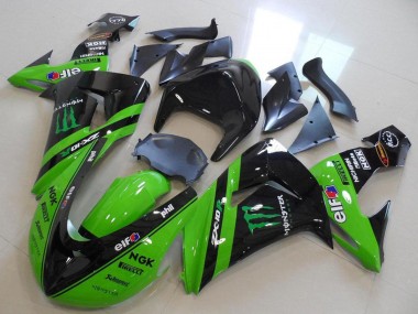 Carenados Moto Kawasaki ZX10R 2006-2007 - Verde Negro Brillante Monstruo Carrera Baratos