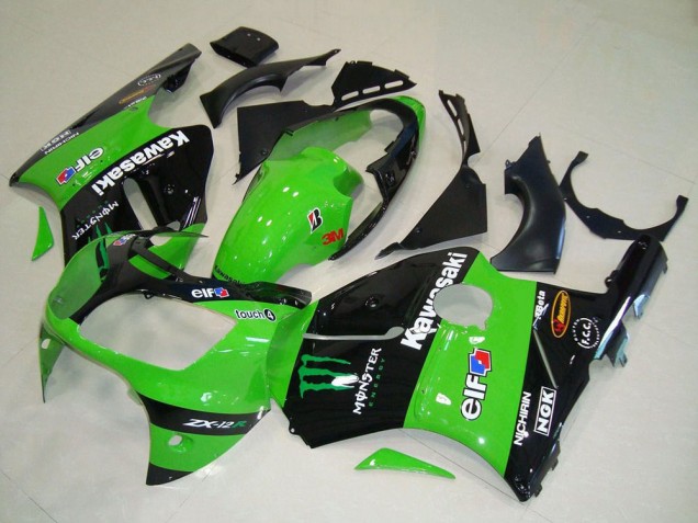 Carenados Moto Kawasaki ZX12R 2000-2001 - Verde Negro Brillante Elf Touch4 Monstruo Baratos