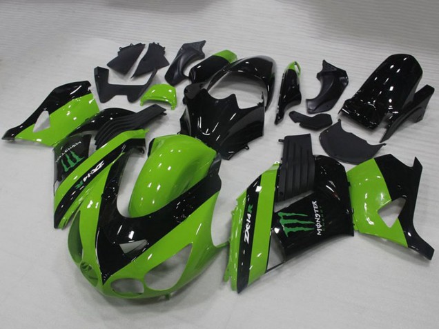 Carenados Moto Kawasaki ZX14R ZZR1400 2006-2011 - Verde Negro Brillante Monstruo Baratos