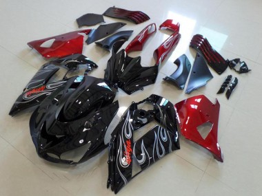 Carenados Moto Kawasaki ZX14R ZZR1400 2006-2011 - Rojo Negro Brillante Plata Llama Baratos