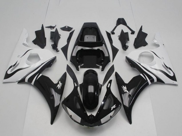 Carenado Moto Yamaha YZF R6 2003-2004 - Blanco Negro Brillante Baratos