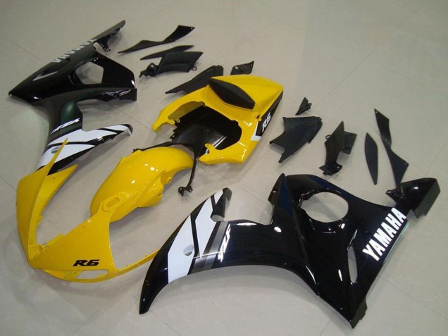 Carenados Moto Yamaha YZF R6 2003-2004 - Amarillo Blanco Negro Brillante Baratos