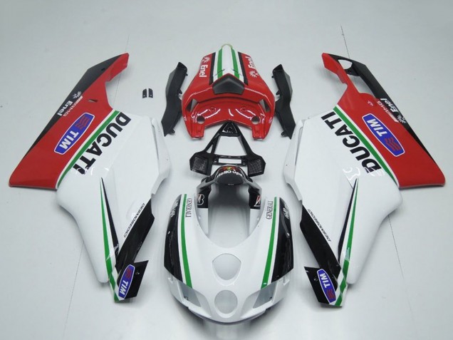 Carenados Moto Ducati 749 999 2005-2006 - Blanco Rojo Verde Negro Brillante Enel Generali Tim Baratos