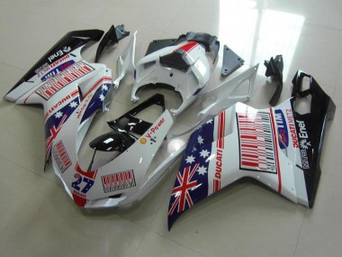 Carenados Moto Ducati 848 1098 1198 2007-2014 - Blanco Azul Rojo Negro Brillante American Flag Tim 27 Baratos