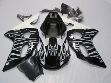 Carenados Moto Yamaha YZF R6 1998-2002 - Negro Brillante Blanco Llama Baratos