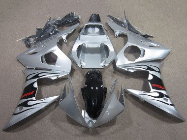 Carenados Moto Yamaha YZF R6 2003-2004 - Plata Negro Brillante Llama Baratos