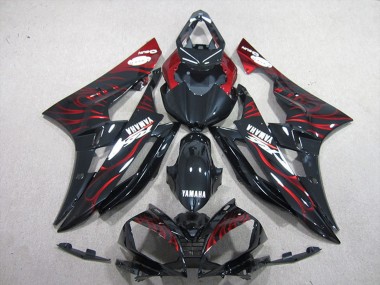 Carenados Moto Yamaha YZF R6 2006-2007 - Negro Brillante Rojo Llama Baratos