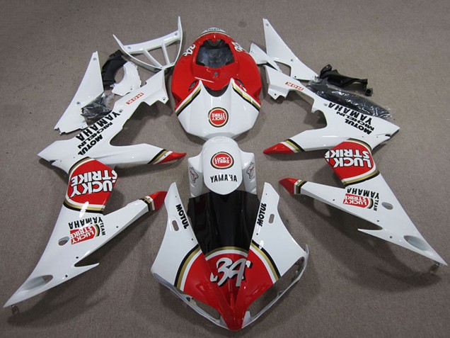 Carenados Moto Yamaha YZF R1 2004-2006 - Blanco Rojo Lucky Strike Baratos