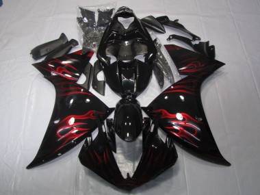 Carenado Moto Yamaha YZF R1 2009-2011 - Negro Brillante Rojo Llama Baratos