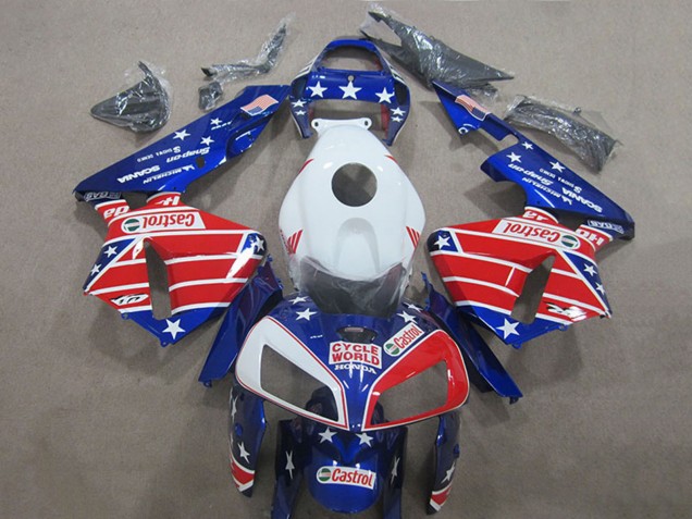 Carenados Moto Honda CBR600RR 2005-2006 - Blanco Rojo Azul Cycle World Castrol Baratos