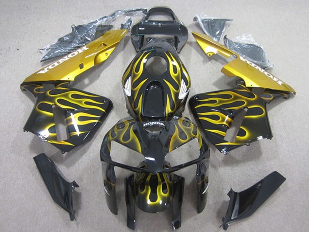 Carenados Moto Honda CBR600RR 2005-2006 - Negro Brillante Amarillo Llama Baratos
