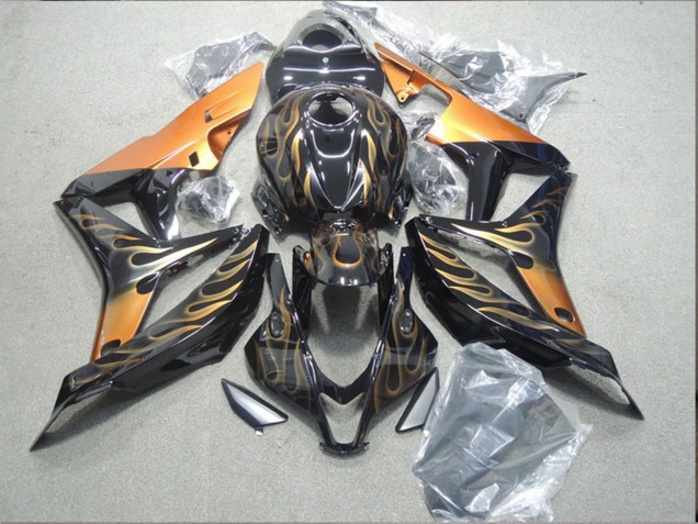 Carenados Moto Honda CBR1000RR 2004-2005 - Negro Brillante Oro Llama Baratos