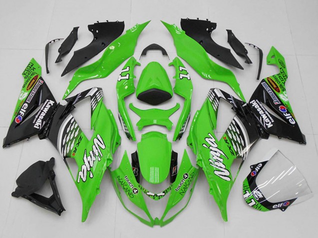 Carenados Moto Kawasaki ZX6R 2013-2018 - Verde Blanco Plata Negro Elf Touch4 Bridgestone 11 Baratos