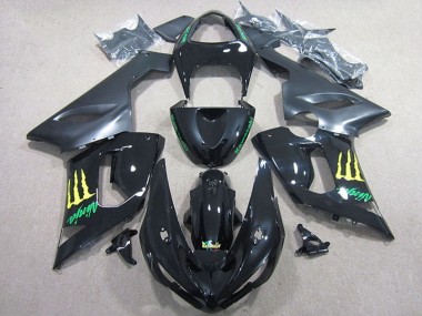 Carenado Moto Kawasaki ZX6R 2005-2006 - Negro Brillante Amarillo Monstruo Baratos