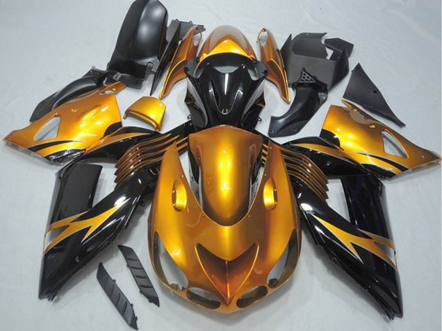 Carenado Moto Kawasaki ZX14R ZZR1400 2006-2011 - Oro Negro Brillante Baratos