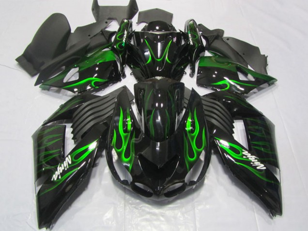 Carenados Moto Kawasaki ZX14R ZZR1400 2006-2011 - Negro Brillante Verde Llama Baratos
