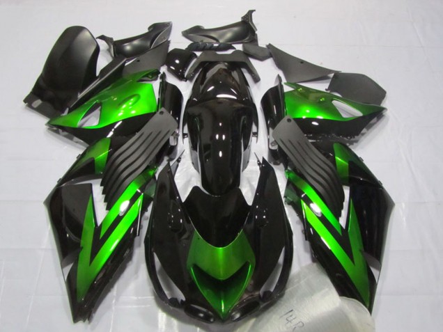 Carenados Moto Kawasaki ZX14R ZZR1400 2006-2011 - Negro Brillante Verde Raya Baratos