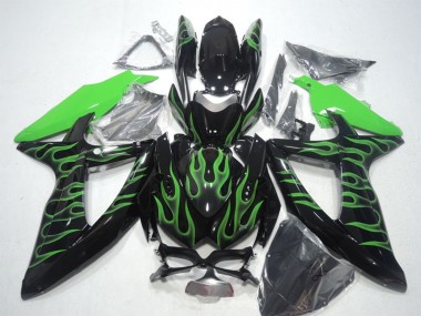 Carenados Moto Suzuki GSXR 600 2008-2010 - Negro Brillante Verde Llama Baratos