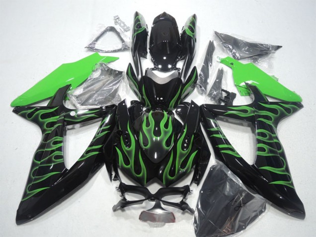 Carenados Moto Suzuki GSXR 600 2008-2010 - Negro Brillante Verde Llama Baratos