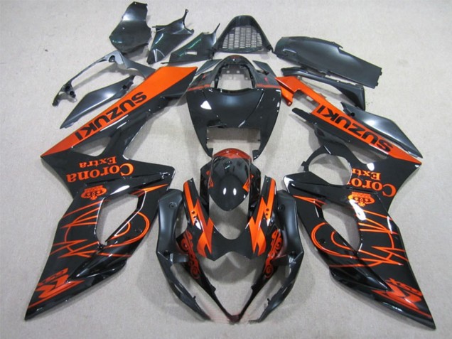 Carenados Moto Suzuki GSXR 1000 2005-2006 - Negro Brillante Naranja Corona Extra Baratos