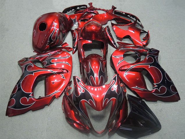 Carenados Moto Suzuki GSXR 1300 Hayabusa 1996-2007 - Rojo Plata Negro Llama Baratos