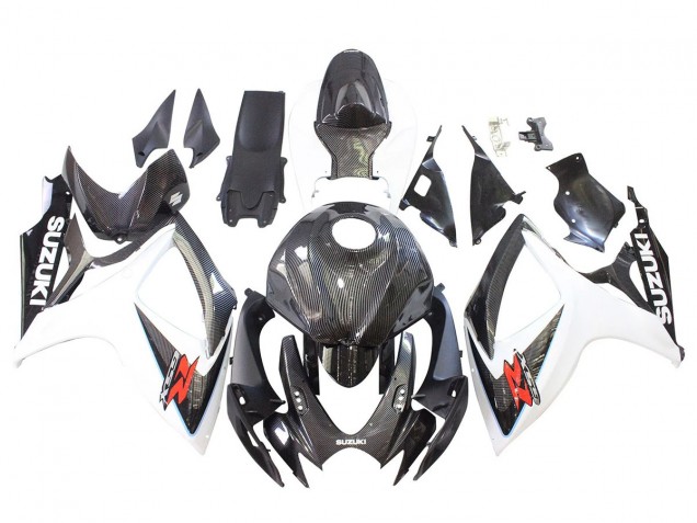 Carenados Moto Suzuki GSXR 600/750 2006-2007 - Negro Blanco FibraCarbono Estilo Baratos