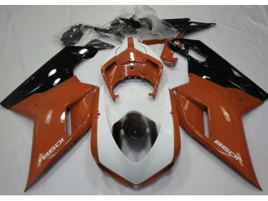 Naranja Brillante & Blanco 07-14 Ducati 848 1098 1198 Carenado Moto