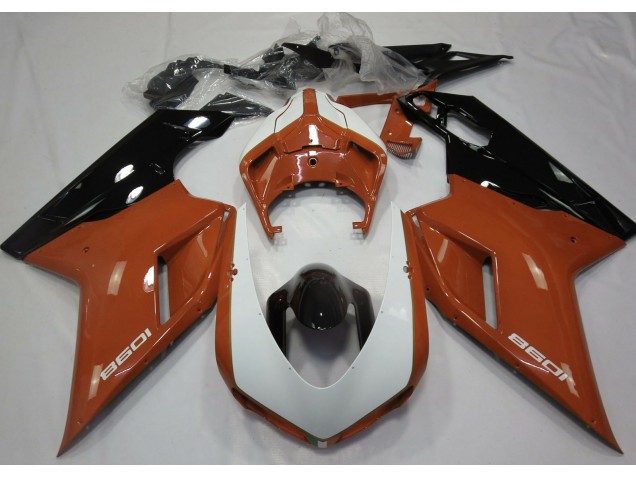 Naranja Brillante & Blanco 07-14 Ducati 848 1098 1198 Carenado Moto