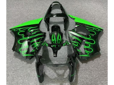 Negro Brillante & Verde Llama 00-02 ZX6R Carenado Moto