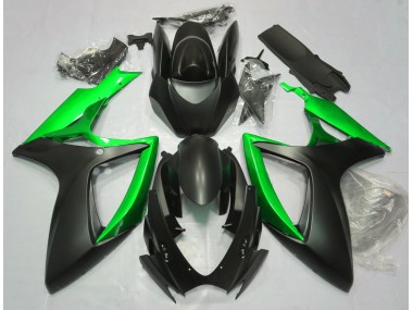 Negro Mate & Verde 06-07 GSXR 600-750 Carenado Moto