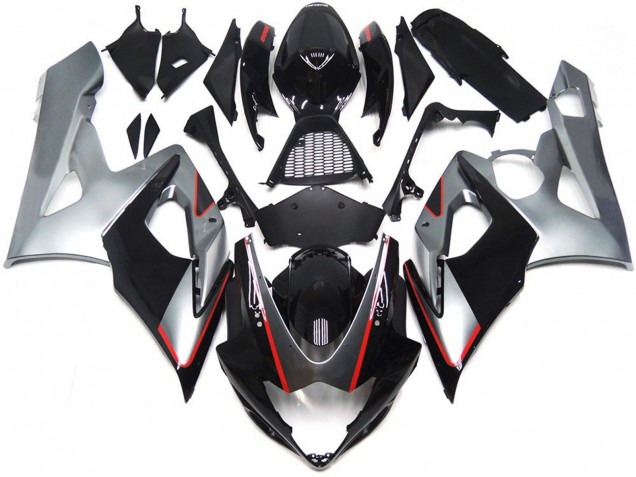 Negro & Plata Brillo Con Rojo 05-06 GSXR 1000 Carenado Moto Negro & Plata Brillo Con Rojo 05-06 GSXR 1000 Carenado Moto