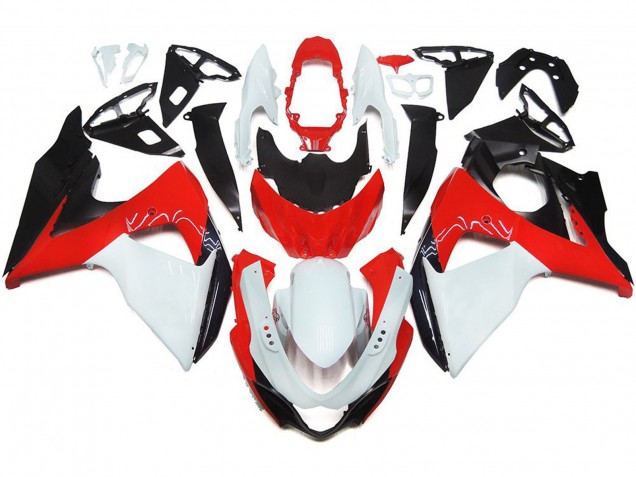 Rojo Brillante Con Blanco & Negro 09-16 GSXR 1000 Carenado Moto Rojo Brillante Con Blanco & Negro 09-16 GSXR 1000 Carenado Moto