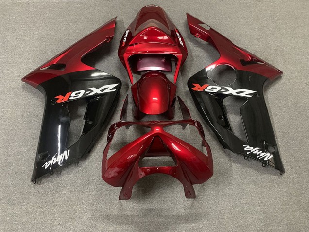 Rojo Brillante & Negro 03-04 ZX6R Carenado Moto Rojo Brillante & Negro 03-04 ZX6R Carenado Moto