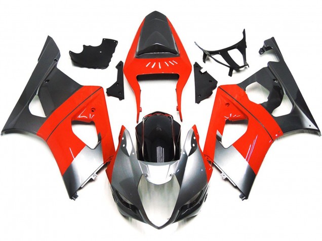 Rojo Liso & Plateado 03-04 GSXR 1000 Carenado Moto Rojo Liso & Plateado 03-04 GSXR 1000 Carenado Moto